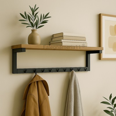 Mensola Cappelliera Appendiabiti da Parete in Legno e Ferro