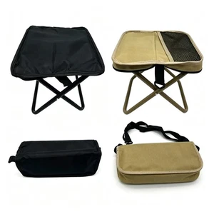 2Pc Tabouret de camping pliant avec sac de rangement extérieur Chaise de pêche pliable