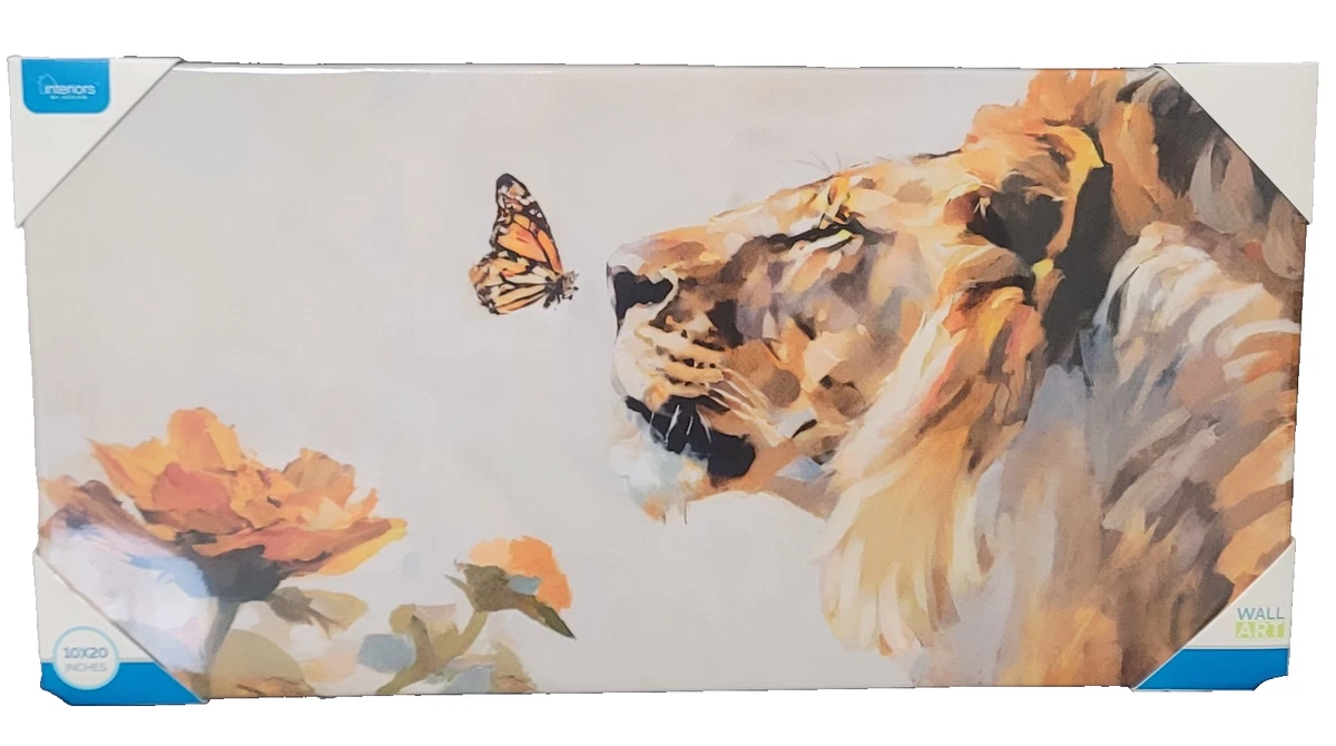 Interiors by Design 10 x 20 Zoll Wandbild Löwe Schmetterling Floral reflektierender Glanz