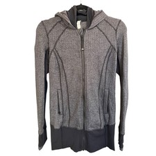 Lululemon Woman's Herringbone Full Zip Hoodie Jacket SZ 6 Grey Black Activewear