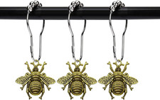 Bee Shower Curtain Hooks Rings Garden Insect Flowers Spring Theme Bathroom 12 Pc