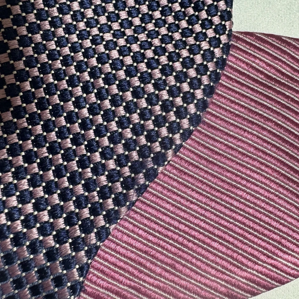 Pajarita de seda Cremieux - Doble patrón rosa y azul marino - Corbata ajustable Foto 2 de 3