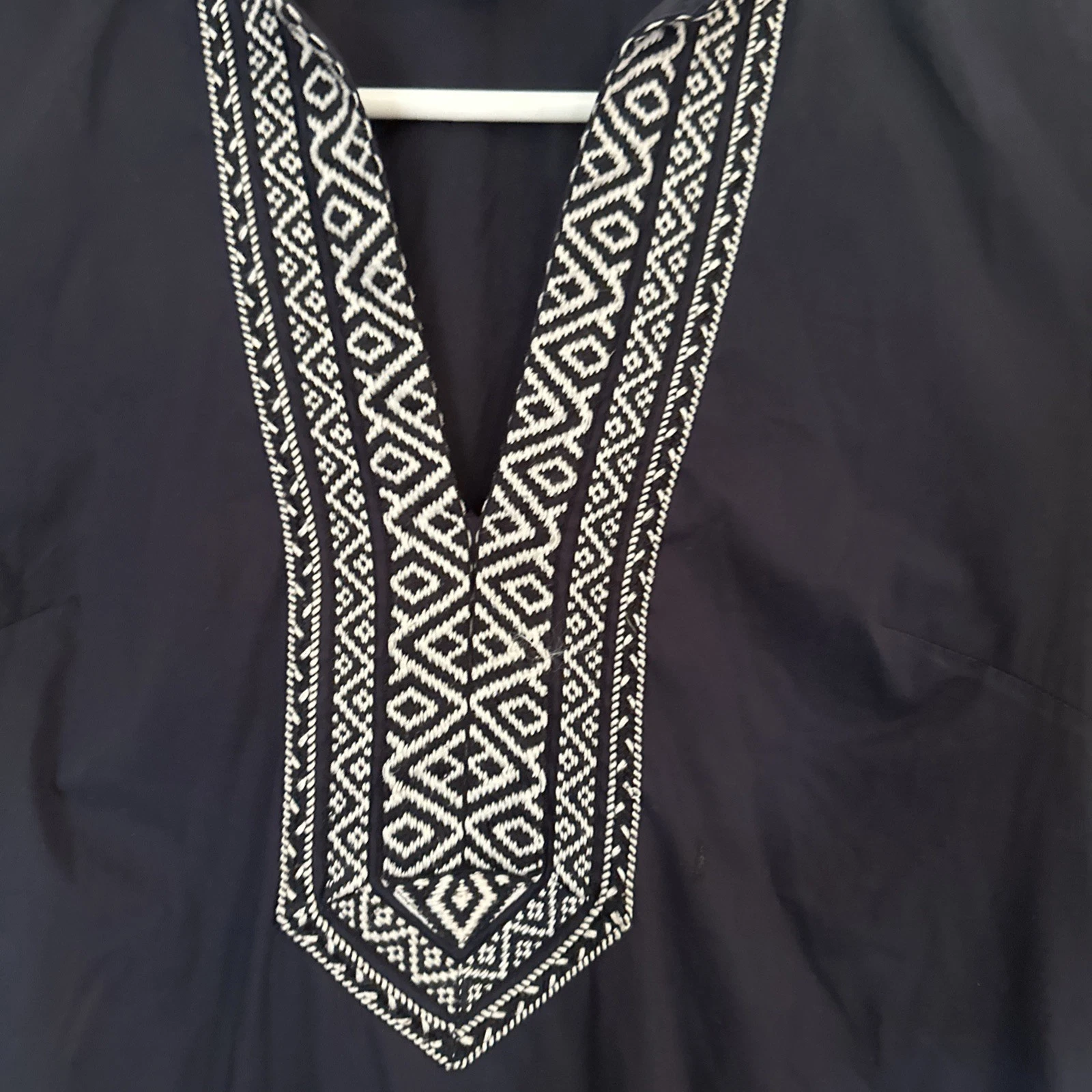 Abito tunica Tory Burch cotone ricamato blu navy resort boho estivo taglia 4