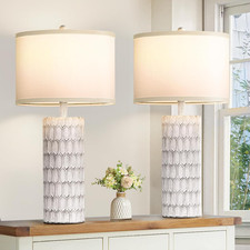 Rustic Farmhouse Table Lamps Set of 2 with White Shades  Bulbs Included