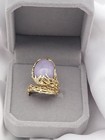 Vintage 14K YG Lavender Jade Huge Cabochon Artisan Branch Custom Ring Sz6.5 8.8g — photo 3