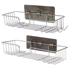 Shower Caddy Adhesive Organizer with 6 Hooks Shelf for Inside No Drilling