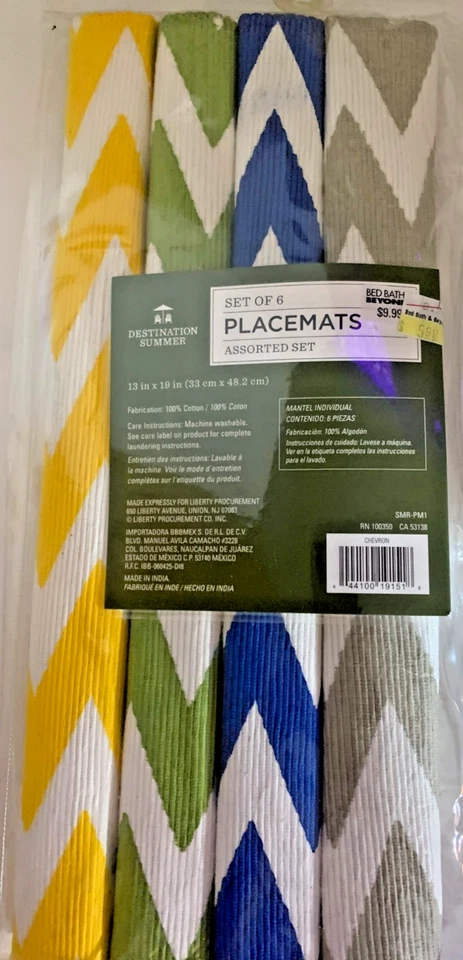Destination Summer Chevron Placemats 13"x19" 100% Cotton Set  4 Bed Bath Beyond - Image 2 of 4