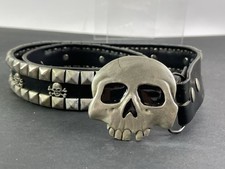 Hot Topic Studded Belt Punk Goth Metal Black Pyramid 32-36 Great Am.Skull Buckle