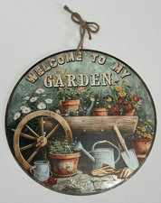 Welcome To My Garden Round Metal Tin Sign 8" Retro Farmhouse Rustic Wall Decor