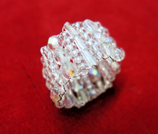 Faceted White Crystal Beads Stretch Ring   Handmade Boho Style size 8