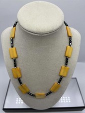 Yellow Rectangular Beaded Necklace with Black Spacer Beads