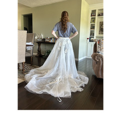 White Ivory Lace Embroidered Tulle Overskirt Wedding Dress