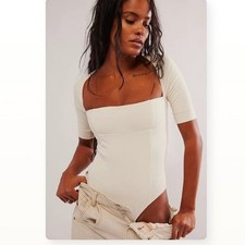 NWT Free People Everly Square Neck Bodysuit Small, TOFU