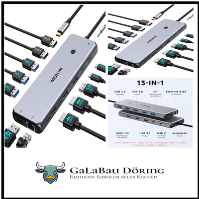 USB C Docking Station Dual Monitor 13 in 1 Triple Display Dock, Laptop Docking