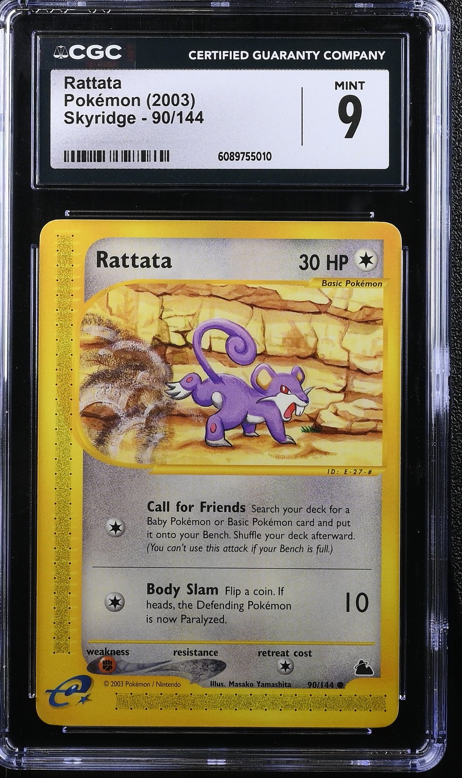 2003 CGC 9 Graded Pokemon Rattata 90/144 Skyridge