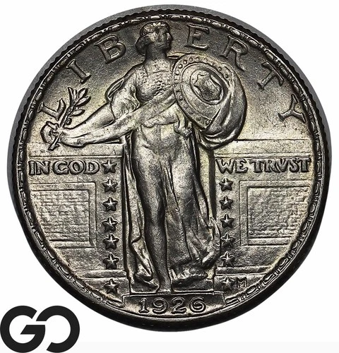 1926 Standing Liberty Quarter, Great Original Album Skin, Choice Gem BU++