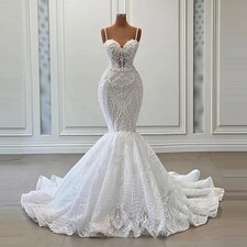 Luxury Mermaid Wedding Dress Spaghetti Strap Lace Applique Backless Bridal Gowns