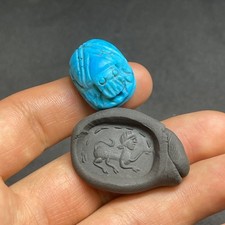 Ancient Egyptian Turquoise intaglio Seal old Scarab Amulet Seal Stone Stamp Bead