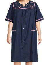 NWT GO SOFTLY PATIO XL Embroidered Butterfly Denim Snap Front Patio Dress