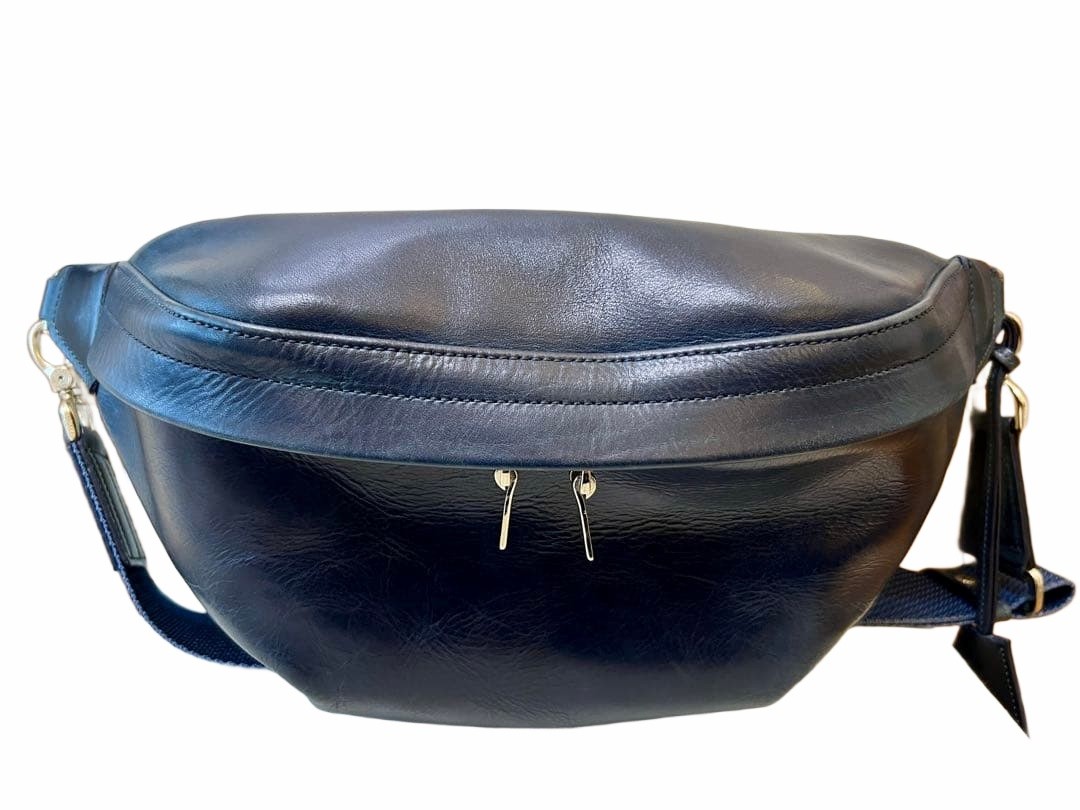 Aniary Shoulder Body Bag Navy Black Leather Used Japan