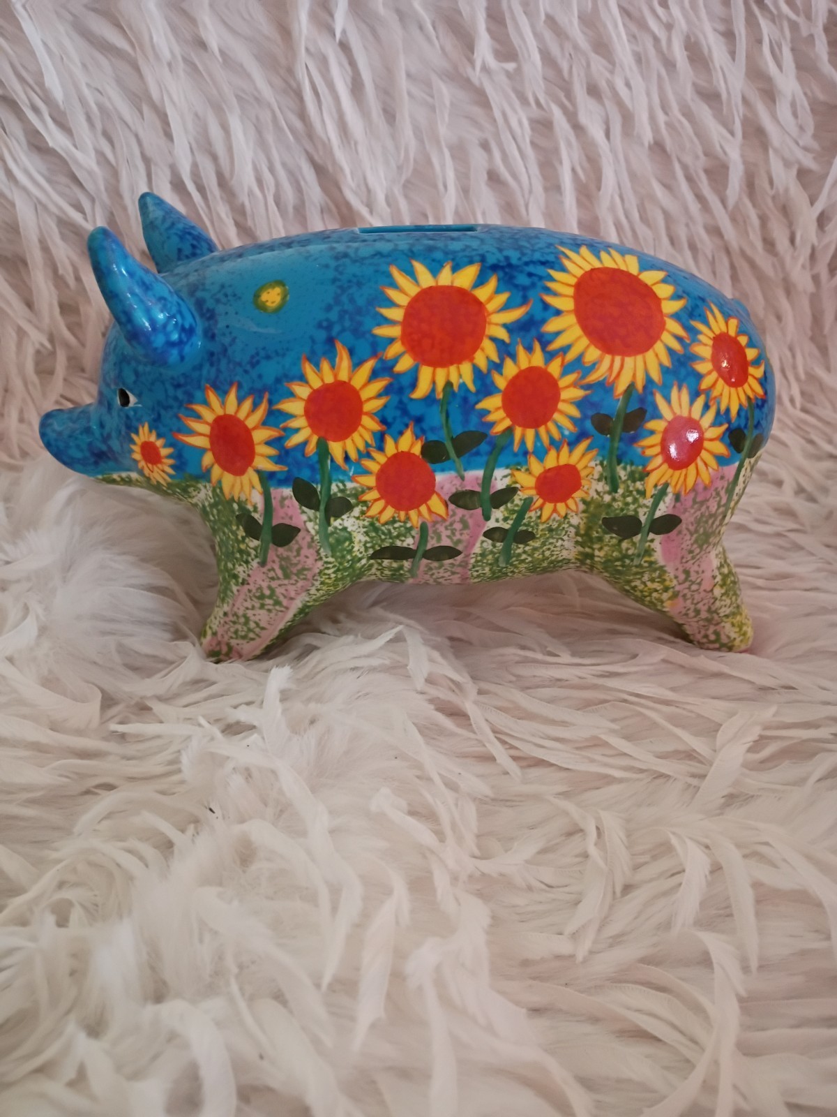 Van Gogh Sunflowers Floral  Inspired Pig Piggy Bank by Big Pigs Rare HTF
