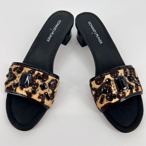 Donald J Pliner Leopard Print Calf Hair Leather Block Heel Sandals Sz 8M Slip On - Picture 13 of 16