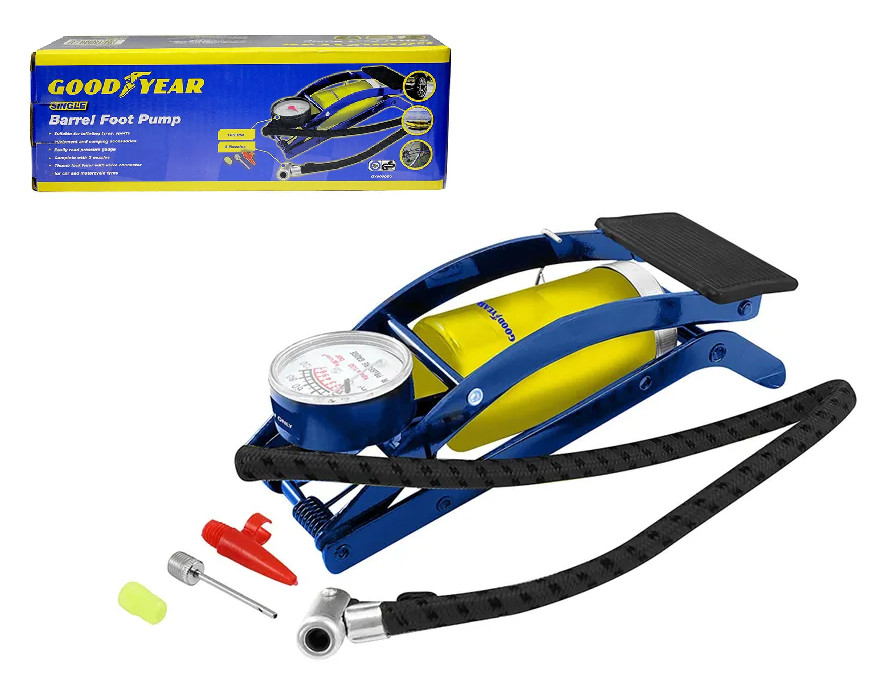Goodyear Foot Pump Tyre Inflator Pool Air Bed Camping Car Bike Motorcycle 900050
