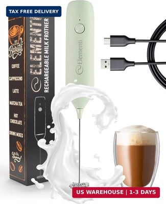 Elementi Rechargeable Milk Frother Wand & Drink Mixer Handheld - Powerful USB-C