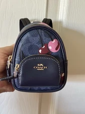 Coach Mini Court Backpack Bag Charm In Signature Canvas Cherry Print CZ086 NWT