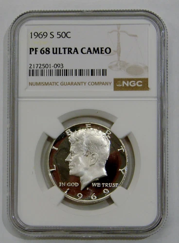 1969 S - Proof Silver Kennedy Half Dollar - NGC PF 68 ULTRA CAMEO 