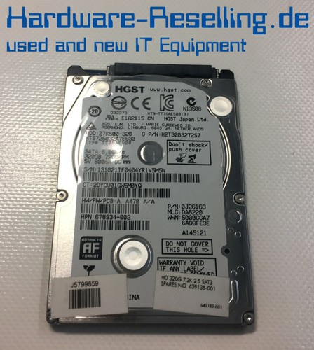 HGST HP 320GB 2.5" 6Gb/s 7.2k SATA HTS725032A7E630 678934-002 639135-001 0J26163