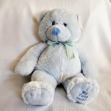 Russ Baby Blue Teddy Bear Plush My First Teddy 16" 25914 NWT Striped Bow