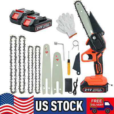 #ad #ad 4quot; 6quot; Mini Handheld Electric Chainsaw Cordless Chain Saw Wood Cutter 3 Battery $38.99