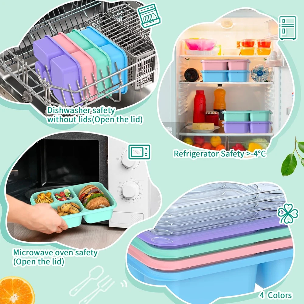Bento Box Lunch Box 4 Pack Meal Prep Container for Kids Adults