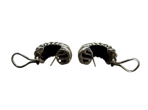 David Yurman Sterling Silver 14K Posts Sculpted Cable Shrimp Earrings Omega Back - Picture 4 of 8