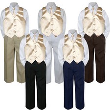 4pc Boys Baby Toddler Kids Champagne Vest Necktie Formal Set Suit S-20