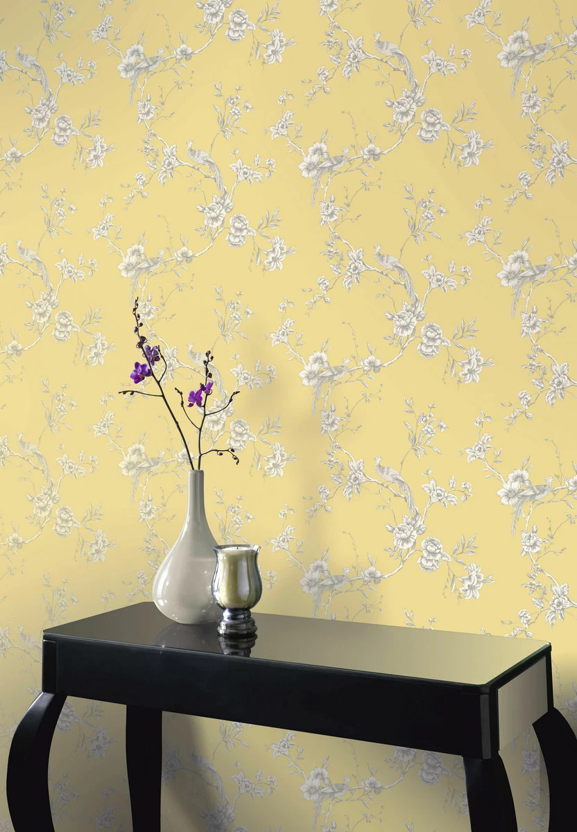 Yellow Feature Wallpaper Living Room Baci Living Room