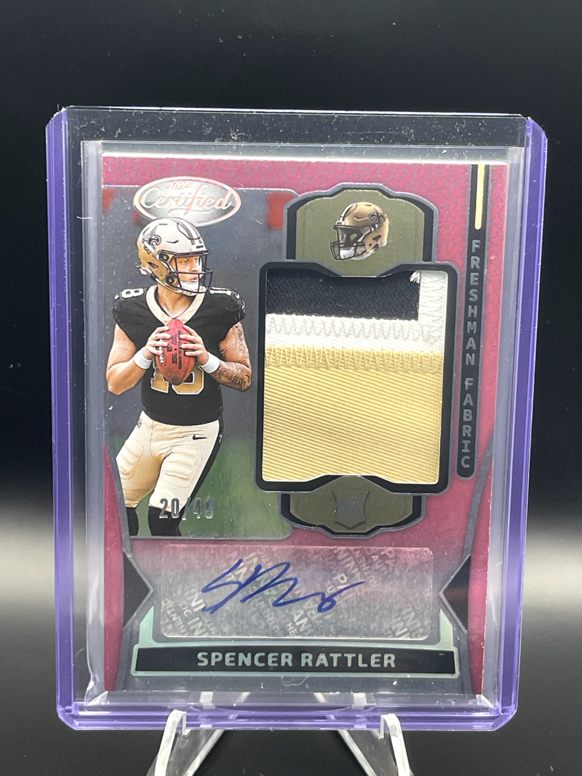 2024 Certified Pink Freshman Fabric Rookie Patch Auto Spencer Rattler #20/49