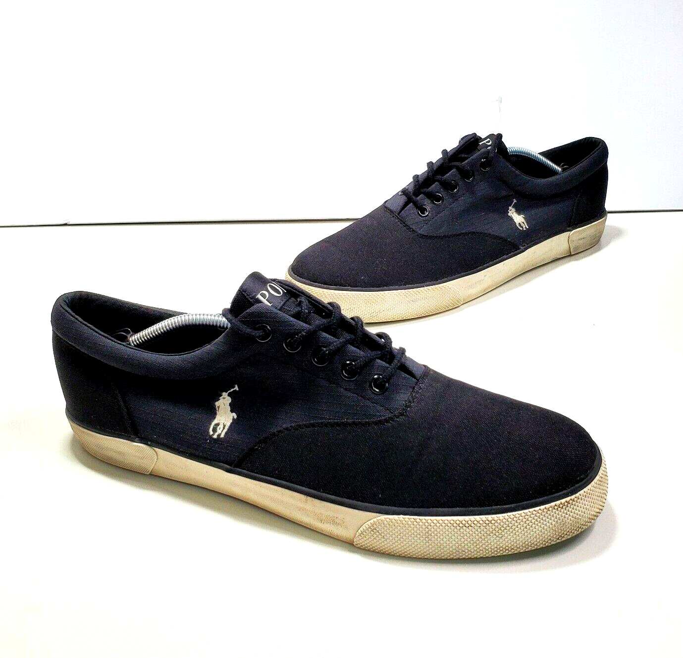 POLO Ralph Lauren uomo taglia 13D NERA scarpa bassa tela logo pony