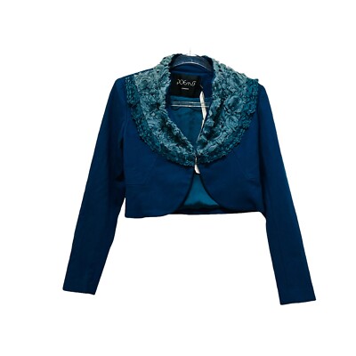 Poem Jacket Rose Bolero Cropped Womens SZ S Blue Long Sleeve Beautiful MSRP 198