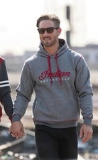 Genuine Indian Motorcyle Men  s Logo Hoodie - Gray  Maroon Pullover - Medium