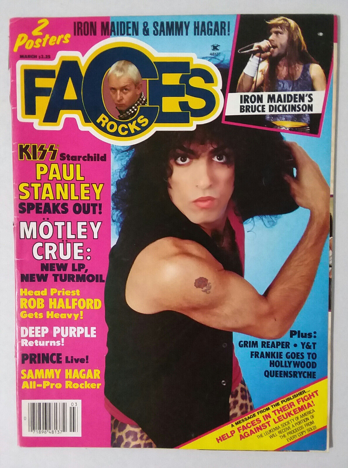 Faces Rocks Magazine (March 1985) KISS, Crue, Prince, Maiden, Hagar ...