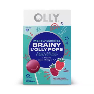 OLLY Brainy L'OLLY Pops Mellow Buddies Lollipops for Kids Red Raspberry - 25ct