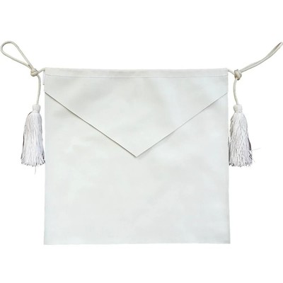 Entered Apprentice Blue Lodge Apron - All White Leather With Most Elegant Cords