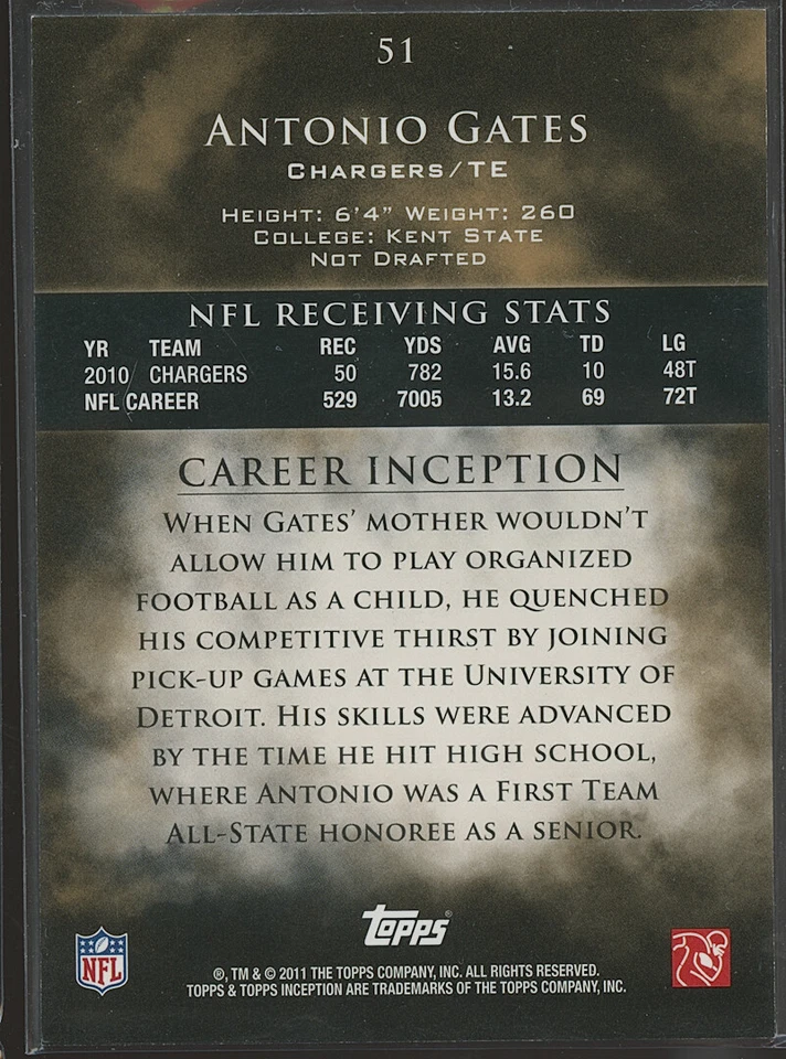 Antonio Gates 2011 Topps Inception Black Printing Plate 1/1 - Image 2 of 2