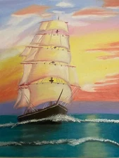 Sailboat  Original Marine Oil Painting Capturing the Sea: Hand-painted Sailboat