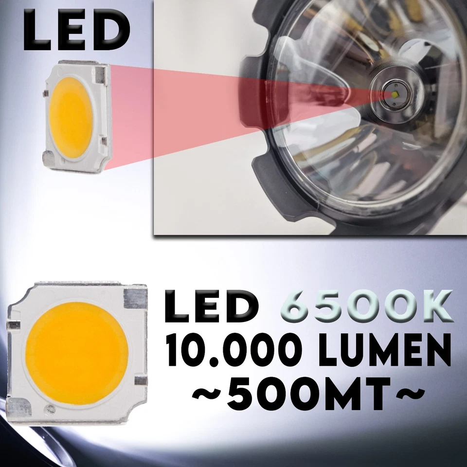 torcia tattica militare ricaricabile ultra potente 10.000 Lumen 500 metri - Immagine 4 di 4