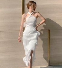 Womens Summer Halter Halterneck Flounce Dresses Mermaid Beach Holiday Sleeveless