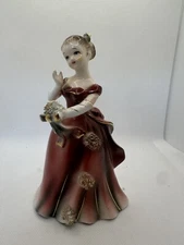 Artmark Porcelain Figurine Bridesmaid Red dress Bouquet flowers On Dress