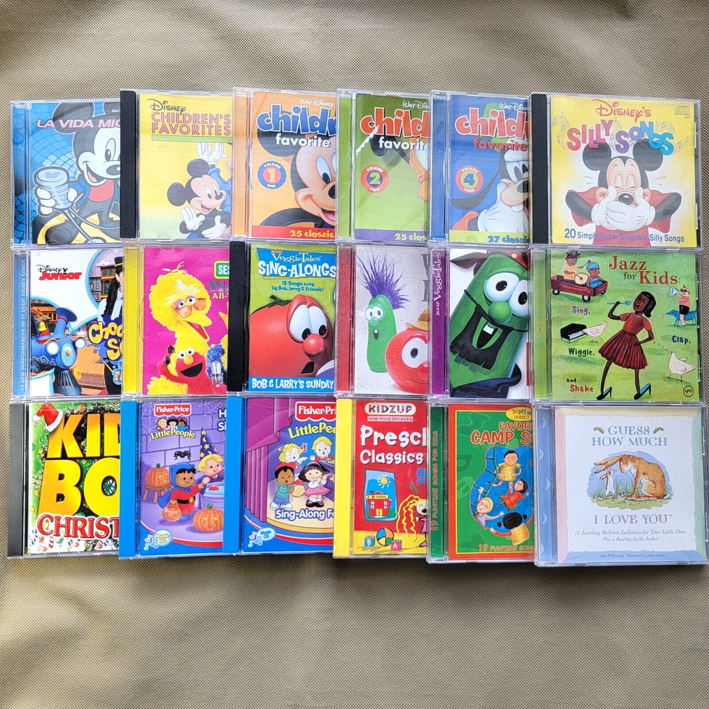 18 CDs for Kids: Disney, VeggieTales, Fisher-Price, Kidzup, Sesame Street & More